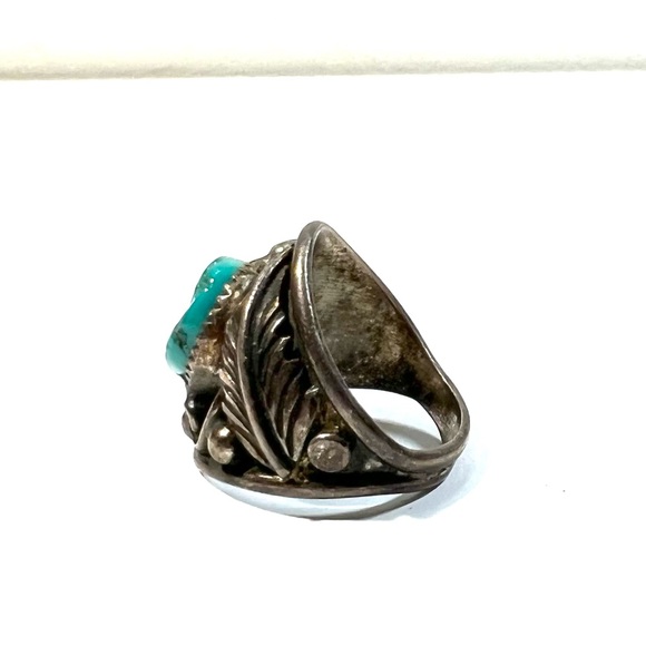 Vintage Sterling Silver Native American Turquoise Feather Ring size 7 - Picture 6 of 10
